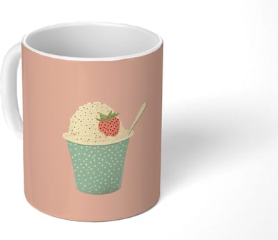 Mok - Koffiemok - Bakje - Ijs - Aardbei - Roze - Mokken - 350 ML - Beker - Koffiemokken - Theemok