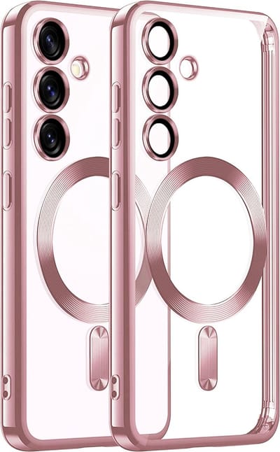 Hoesje geschikt voor Samsung Galaxy S25 - Techsuit Luxury Crystal Back Cover - Geschikt voor MagSafe - Transparant/Roze