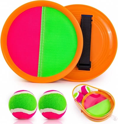 Vangspel met klittenband – Werpspel voor op het strand voor kinderen en volwassenen – Perfect om te spelen in de tuin, op het strand en in het water – Speelgoed ontworpen voor kinderen van 3 tot 9 jaar (Oranje)