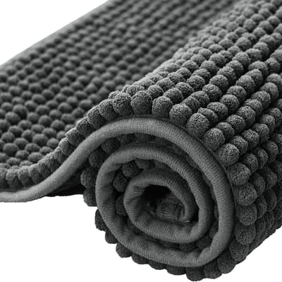 Pluizige Antislip Badmat voor Badkamer, Douche en Toilet in Donkergrijs