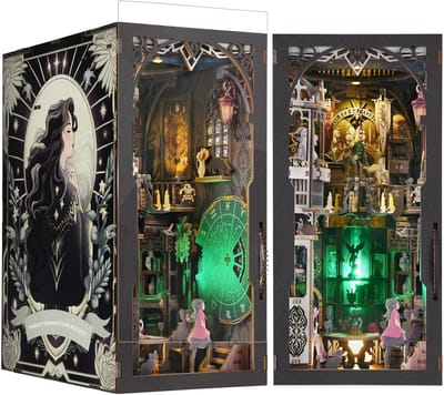 Meedeer DIY Book Nook Poppenhuizen Kit-Tarot waarzeggerij-DIY miniatuur huiskit Met led en stofkap-Magie Thema-3D puzzel boekensteunen van hout-modelbouwsets voor volwassenen om te bouwen