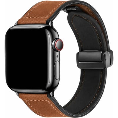 123watches bandje Lennox - leer - bruin - 38 · 40 · 41 & 42 mm - Geschikt voor Apple Watch series 1/2/3/4/5/6/7/8/9/10/11/12/SE/SE2/SE3