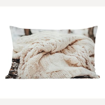 Sierkussens - Kussentjes Woonkamer - 50x30 cm - Deken - Wit - Boomstronk - Winter - Sneeuw
