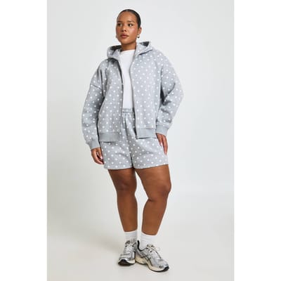boohoo Dames Plus Polkadot Hoge Taille Sweat Short | Grijze Mergel | Maat: 56