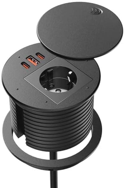 Retractable Socket with USB C PD 35W and 2 USB-C 30W - Sleek Recessed Design