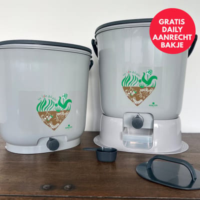 Bokashi emmerset met gratis Daily aanrechtbakje | Agriton| DeDuurzameTuin.nl | Essential | Grijs| 15,3 liter