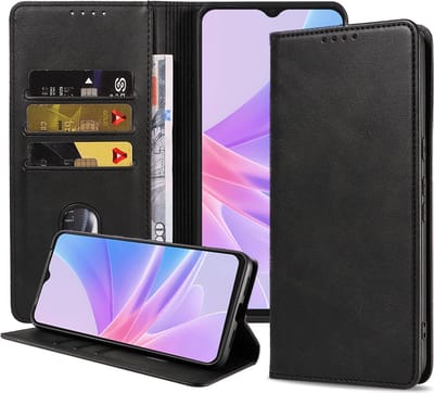 Smartphonica Telefoonhoesje geschikt voor Oppo A58 5G / A78 5G kunstleren Hoesje met Magnetische sluiting en Pasjeshouders Book Case met Klepje - Zwart geschikt voor Oppo A58;Oppo A78 5G