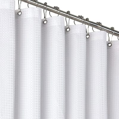 Witte douchegordijn van waffle stof, waterdicht en schimmelbestendig, 120 x 180 cm