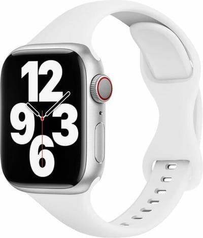 By Qubix - Geschikt voor Apple Watch bandje - Siliconen sportbandje Slim Fit - Wit - Geschikt voor Apple Watch 44mm / 45mm / 46mm / 49mm (Ultra 1,2 en 3) - siliconen sport bandje - smartwatchbandje