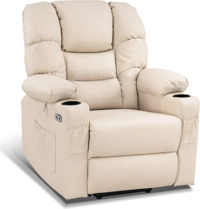 Bobby's Luxe Relax stoel - Ligpositie 170 Graden - Voetensteun - Chill stoel - USB Aansluiting - Crème Wit - Leer - Retro - Tv stoel - Sta Op Functie - 3 Motoren -‎ 90 x 84 x 108 cm