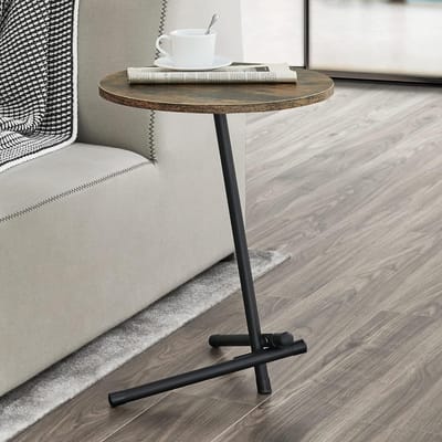Ronde bijzettafel 55x40 cm houtkleur en zwart