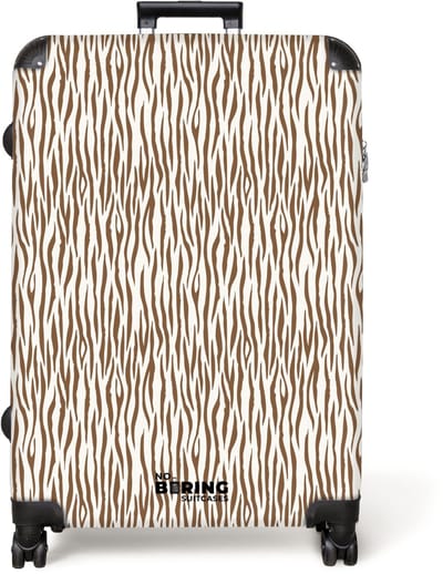 NoBoringSuitcases.com® - Koffer groot - Reiskoffer lichtgewicht - Bruine zebraprint op lichte achtergrond - Rolkoffer met 4 wielen - Grote trolley XL - 98 liter bagage