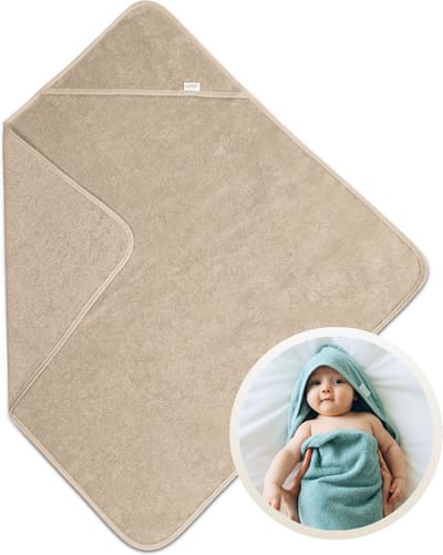 Funnies Badcape Cream 100x100 cm - 100% Katoenen Badstof - Zachte en Absorberende Baby Badcape - Handdoek met Capuchon - Grote Omslagdoek - Dikke Badstof - Voor na het Badderen - Makkelijk Wasbaar en Geschikt voor Gevoelige Huid