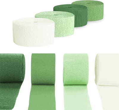 Crepepapier Set van 8 Rollen in Lichtgroen, Donkergroen en Wit voor Feestdecoratie, Verjaardagsversiering en Bruiloften - 4.5cm x 25m