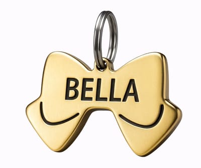 Luxe Hondenpenning Strik | Gouden Strik Hondenpenning | Dogtag Strik | RVS Strik Penning inclusief Graveren | Petshop Seven