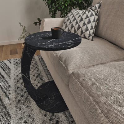 Bijzettafel Holeby marmerlook zwart 56x38 cm