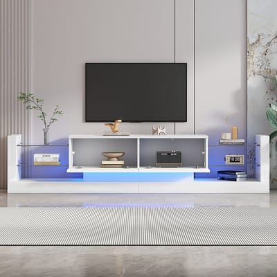 REDOM Modern TV-Meubel Hoogglans Wit (181 cm) - Voor TV's tot 80 Inch - Met App-Gestuurde RGB LED & Glazen Planken