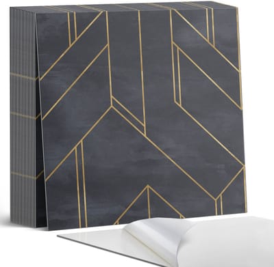 Coloray Plaktegels - Geometrie van lijnen en vormen Zelfklevende Tegels - 20 cm x 20 cm - Zwart Plaktegels - 20 stuks - Vierkant PVC Tegels - Plaktegels Badkamer - Plaktegels Vloer - Vinyl Tegels - Wandtegel Zelfklevend