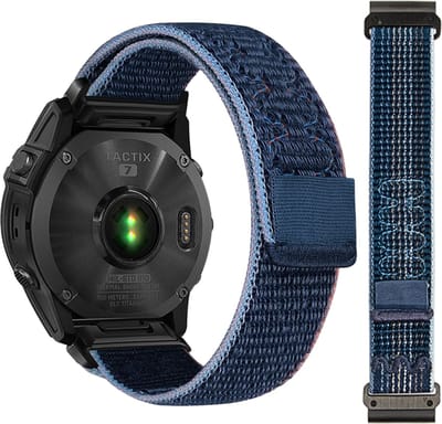 Stravo - Blauwe - Haak & Lus Sport Nylon Vervangende Horlogebandje - Ademend & Lichtgewicht Nylon bandje - 22mm QuickFit - Voor Garmin Fenix 5 (Plus) - Fenix 6 (Pro) - Fenix 7 (Pro - Sapphire - Solar) / Fenix 8 - 47mm / Fenix E