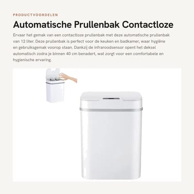 Dailygoods- Afvalemmer 12 Liter - Automatische Afvalbak - Contactloze Sensor - Keuken/Badkamer - Duurzaam - Hygienisch Gebruik - Sensorafvalbak