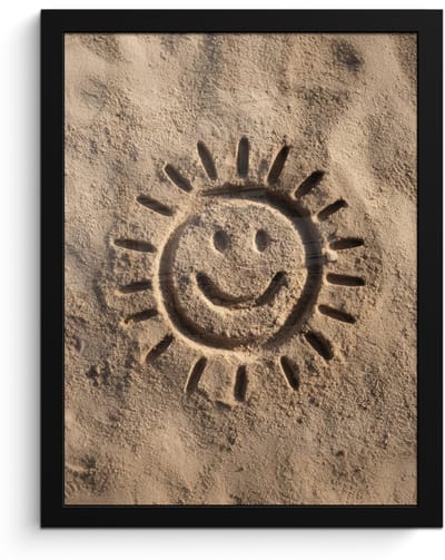 Poster in lijst - Fotolijst 30x40 cm - Posters - Gezichtje - Zon - Zand - Getekend - Posterlijst zwart - Decoratie - Wanddecoratie woonkamer - Muurdecoratie slaapkamer