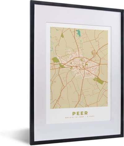 Fotolijst incl. Poster - België - Kaart - Plattegrond - Stadskaart - Peer - 30x40 cm - Posterlijst