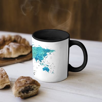 Magische Mok - Foto op Warmte Mokken - Koffiemok - Wereldkaart - Blauw - Kleurrijk - Magic Mok - Beker - 350 ML - Theemok