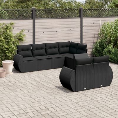 vidaXL - 7-delige - Loungeset - met - kussens - poly - rattan - zwart
