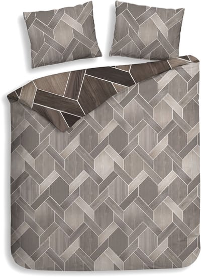 Heckettlane Dekbedovertrek Murdock - Bedlinnen met Abstract print - 200x200/220 cm - Brown - - Dekbedovertrek van 100% Katoen-Satijn