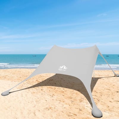 Night Cat Lycra-strandtent – ​​Zonnescherm/schaduwdoek met UPF 50+ UV-bescherming en verankering via zandzakken – Ideaal voor strand, picknick, vissen en kamperen