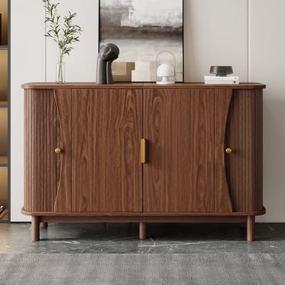 HAUSS SPOLE Dressoir - Walnootkleurige Opbergkast Met 2 Deuren En Verstelbare Plank - Voor Woonkamer Hal En Eetkamer - MDF - 140x40x88 Cm