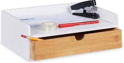 bureau organizer - 1 lade - bamboe - A4 - 11 x 32 x 22 cm - wit/natuur