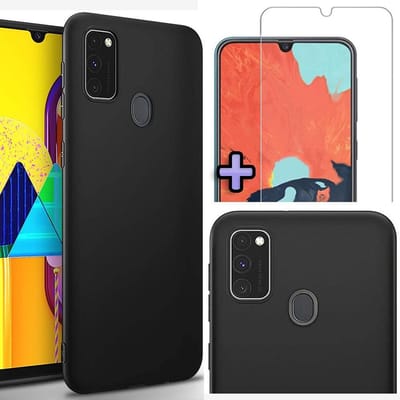 HB Hoesje Geschikt voor Samsung Galaxy M21 - Zwart - Siliconen Back Cover + Tempered Glazen Screenprotector