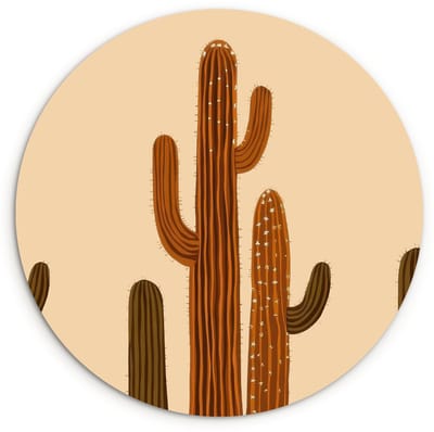 WallCircle® Wandcirkel 120x120 cm - Muurcirkel Cactus - Woestijn - Zand - Bruin - Muurdecoratie woonkamer - Wanddecoratie slaapkamer - Kamer decoratie accessoires - Ronde schilderijen XXL
