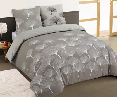 VISION Ginko Flanel - Tweezijdig omkeerbaar Dekbedovertrekset - 100% katoen flanel: warm en zacht - Tweepersoons - Dekbedovertrek 200 x 200 cm met 2 bijhorende slopen - Beige - Oekotex gecertificeerd
