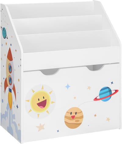 Opbergrek opbergplank displayplank met 1 grote uitneembare lade op wielen en 3 open opbergvakken multifunctioneel ontwerp stijlvol en minimalistisch geschikt voor kinderkamer en speelkamer 62,5 x 29,5 x 70 cm wit