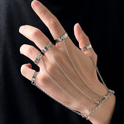 Punk Geometrische Ketting Polsarmband Voor Vrouwen Mannen Koperkleurig Verbonden Vinger Kwastje Verstelbare Ring Club Hip Hop Sieraden Cadeau beige