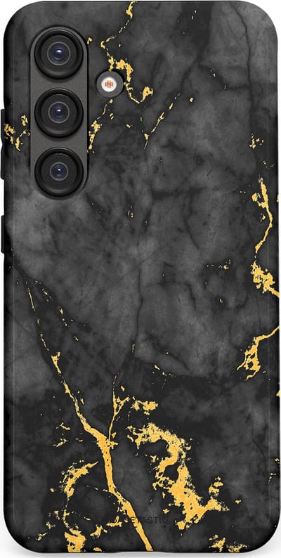 Casetastic hoesje geschikt voor Samsung Galaxy S25 - Dubbellaagse bescherming - Zwarte Marmer Goud - Fashion Case - Zwart Goud