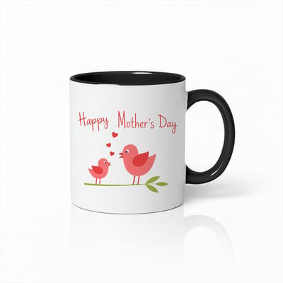 Happy Mother's Day Mok met Schattige Vogeltjes – Zwart-Wit Keramische Koffiebeker – Cadeau voor Mama