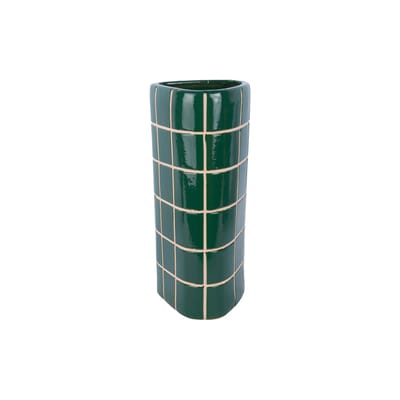 Present Time Vaas Retro Tiles - Groen - 16.5x15x37cm - Keramiek - Modern - Bloemenvaas - Woondecoratie - Decoratieve vaas voor woonkamer of slaapkamer
