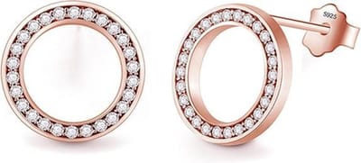 Cilla Silver dames oorknoppen 925 Zilver Open Circle Rose