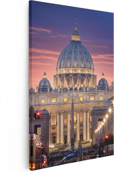 Artaza Canvas Schilderij Rome - 20x30 cm - Klein - Wanddecoratie Zonsondergang - Muurdecoratie Skyline - Christelijke Wanddecoratie