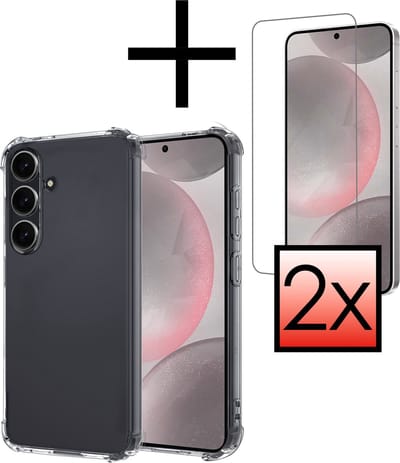 Hoesje - Met Screenprotector - 2 Stuks - Geschikt voor Samsung Galaxy S24 - Sterk & Shockproof - Siliconen Case - Back Cover - Telefoon Hoes - Shock Proof - Transparant