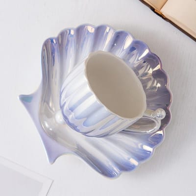 Tasse à café coquille de perle Style européen Tasse à café créative Tasse en céramique Cadeau Ins Service à thé pour l'après-midi Service à thé 201-300ml