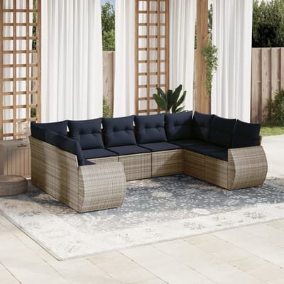 vidaXL - 9-delige - tuinbankset - met - kussens, - grijs - polyrotan