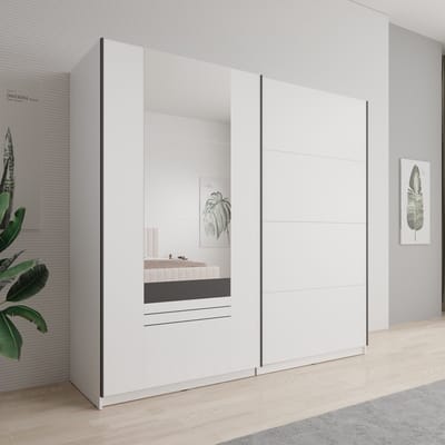 Meubella - Basmira - Kledingkast - Schuifdeuren - Wit - 220x62x205 cm