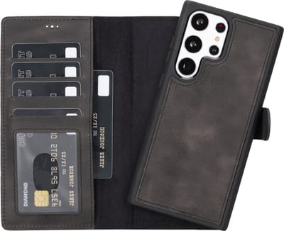 Lykke Samsung Galaxy S23 Ultra Hoesje- Echt Leren Wallet Case met MagSafe -Pasjeshouder- Uitneembare Backcover –Zwart
