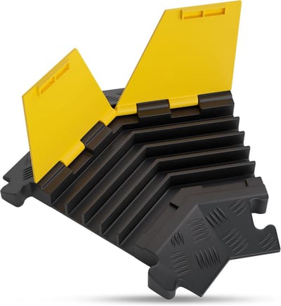 Kabelbrug met hoek - Beschermende ramp - Kabelbescherming - 5 kanalen - 15 ton capaciteit - Geel