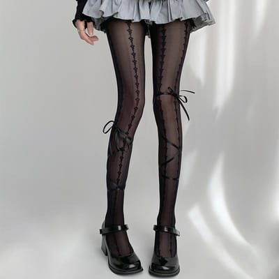 Kave Collants Blancs Vintage d'Été Style Lolita Imprimé Floral Super Fins Mi-Cuisses avec Sangle Mignonnes Serrées pour Femme One Size black