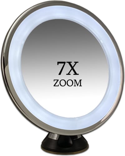 Zuignap Spiegel Zwart (of Wit) LED 7x (of 10x) vergroting verlichte make up spiegel Ø17cm | Badkamer Spiegel